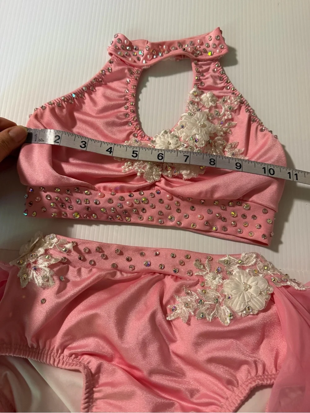 Custom solo dance costume nude illusion lyrical pink 2 piece LC child